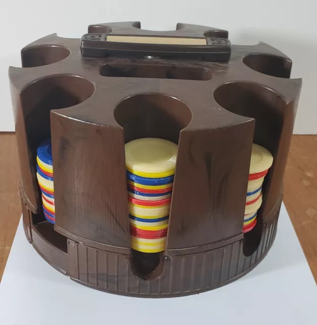 Vintage PLEASANTIME Pacific Game AUTOMATIC REVOLVING POKER CHIP RACK SET