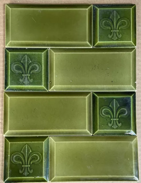 Belgium - 8 Antique Art Nouveau Majolica Tiles C1900