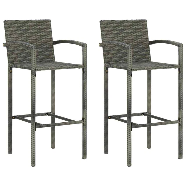 Bar Stools 2 pcs Gray Poly Rattan vidaXL