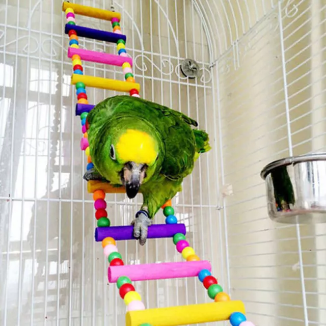 Parrots Climbing Ladder Wooden Colorful Bead Swing Bridge Bird Cage Hanging Toys 2