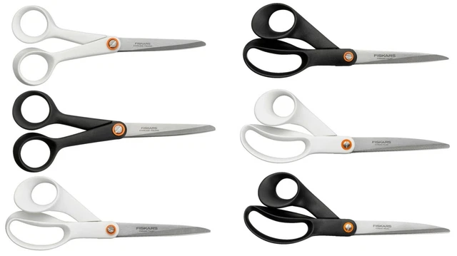 Tijeras universales de forma funcional Fiskars mango negro o blanco 21 y 24 cm
