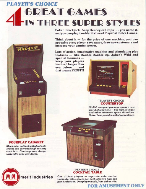 MERIT 4 GREAT GAMES ASSORTED ORIGINAL  FLYER 1983 Vintage Promo  Game Artwork