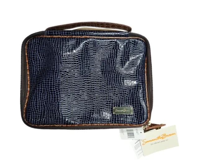 SAMANTHA BROWN Blue CROC Embossed 4 REMOVABLE Cosmetic Toiletry Travel Case NWT!