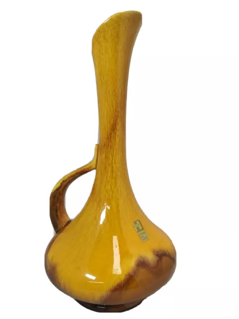 Vintage Royal Haeger 12" Brown Gold Drip Pottery Ewer Pitcher Vase Mid Century