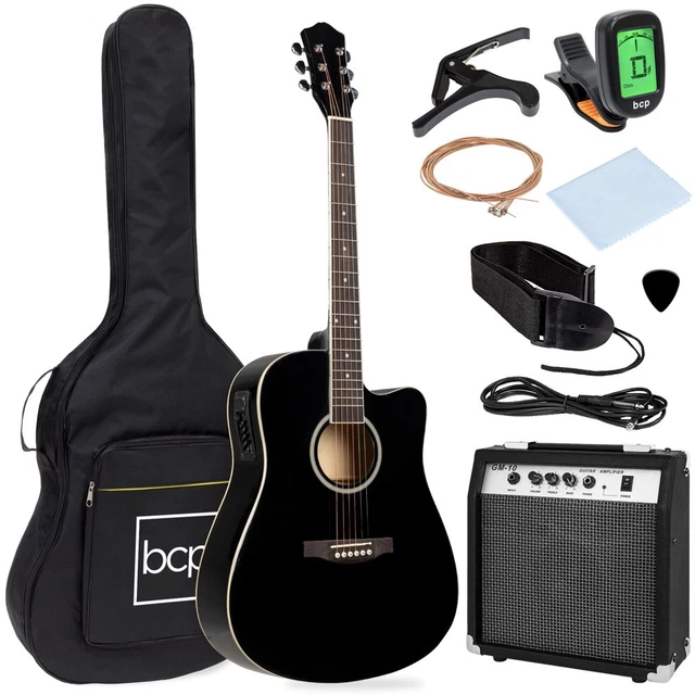 Beginner Acoustic Electric Guitar Starter Set 41In W/ All Wood Cutaway Design, C