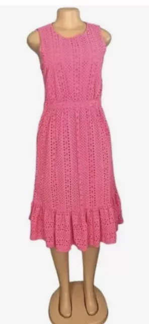 J. Crew Eyelet Cotton Tiered Midi Dress Pink Women’s Sz 4 Style AK917 $118 NEW!