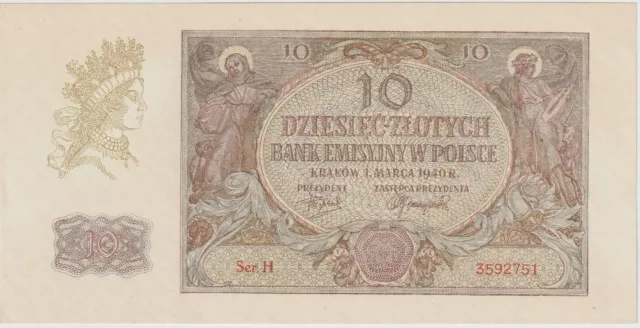 Poland 10 Zlotych Banknote 1940 Uncirculated Condition Pick#94 Almost Choice Unc