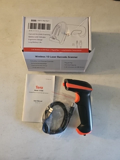 Tera 5100E Wireless 1D Laser Barcode Scanner Open Box