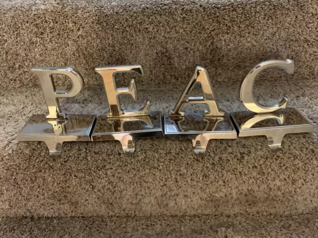 Silver Christmas Stocking Holders PEAC 5” tall letters-missing E