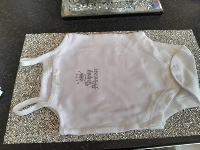 Handfinished  baby girls white Vest sparkle gypsy princess crown size 0-3 mth