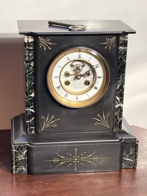 Antique mantle clock Samuel Marti et cei Visible Escapement Marble & Slate C1860