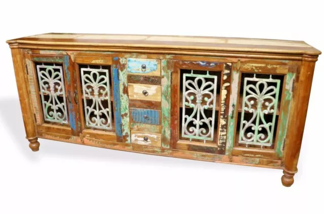 Reclaimed Indian Cabinet Sideboard TV Stand Wood W/ Wrought Iron.