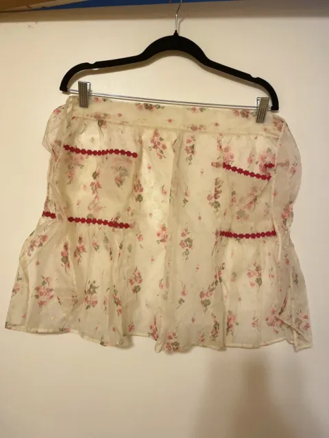 Lot of 2 vintage 50's sheer hostess Half Aprons Organza With Pockets Floral