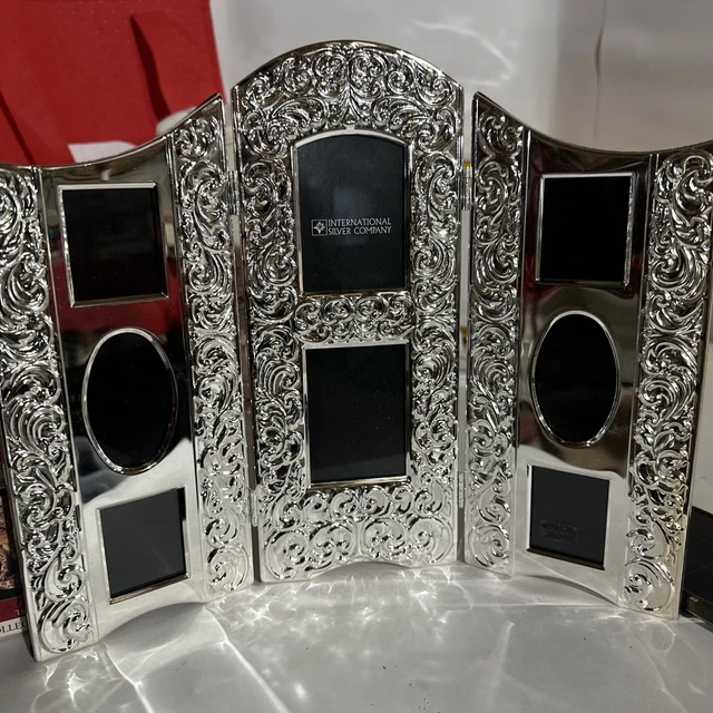 Vtg International Silver Company Silver Plated  Trifold Screen Photo Frame NIB