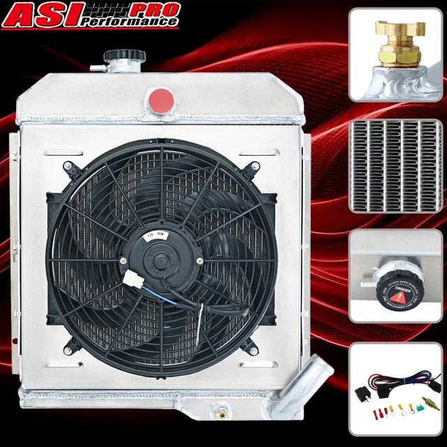 4 ROW Aluminum Radiator+Shroud Fan Fit 1965-1971 Jeep CJ5 Buick 3.7L V6 Engine