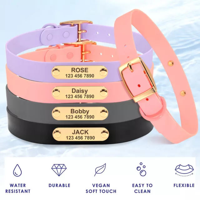 Waterproof Personalised Dog Collar Soft Rubber Pet Name ID Engraved Adjustable