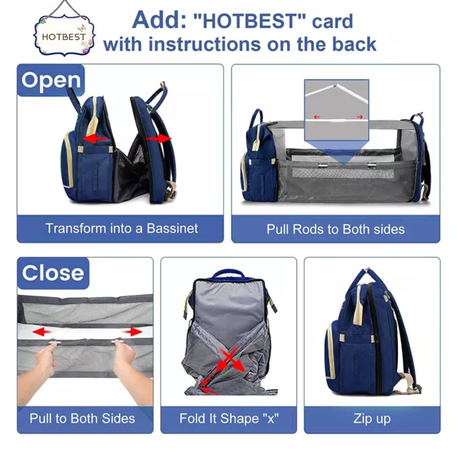 Foldbale Diaper Bag 3 in 1 Baby Bed Portable Bassinet Crib Backpack Travel/Sleep 3