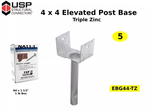 4x4 Elevated Post Base USP Structural Connector EBG44-TZ  ( QTY 5 )