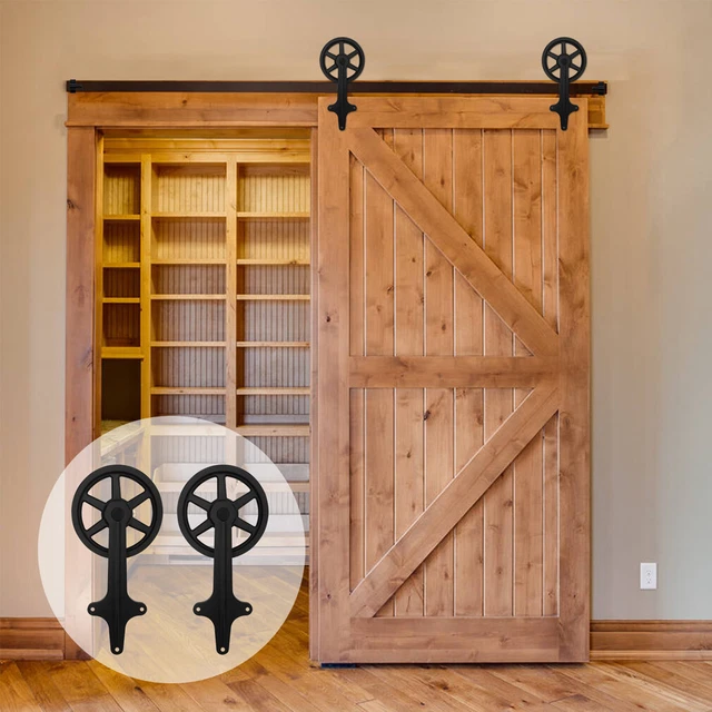 4-20FT Sliding Barn Door Hardware Closet Flat Track Big Spoke Wheel Hangers Kit 2