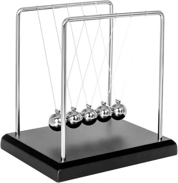 Newtons Cradle Ballsnewton'S Metal Balance Kids Toys with Black Wooden Base Scie 2