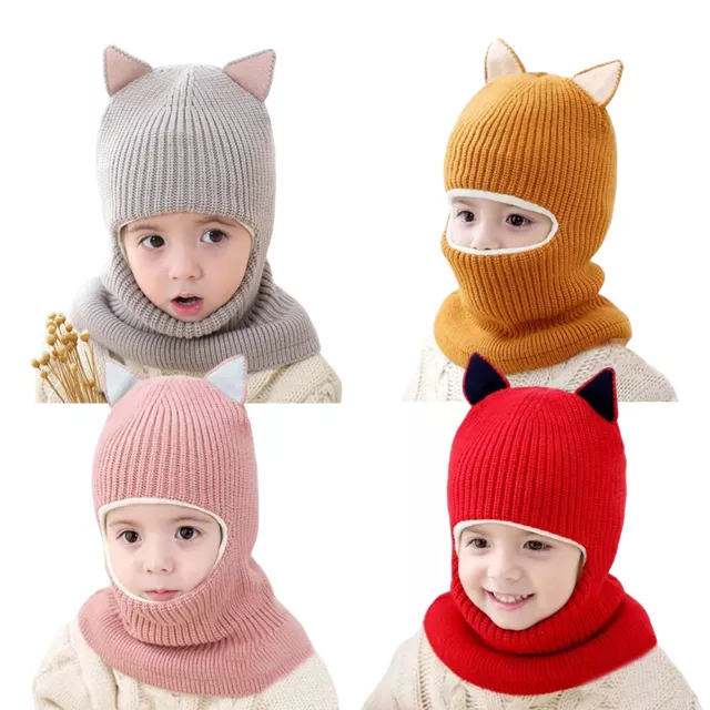 Knitted Cap Kids Toddler Winter Warmer Earflap Baby Cat Ear Hat Hooded Scarf NEW