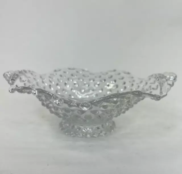 Duncan & Miller Glass HOBNAIL Pressed Clear Candy Dish 7" Tab Handles Footed