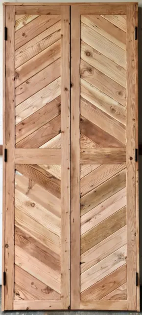 Rustic reclaimed double square door solid wood Doug Fir Chevron pattern no stain 4