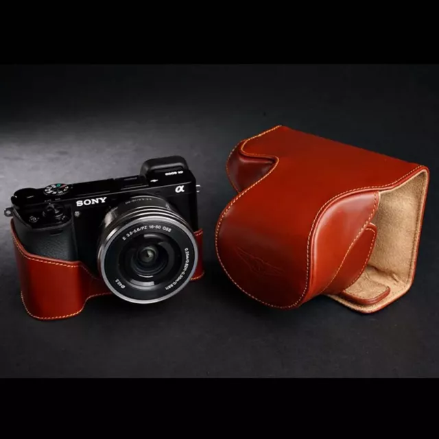For Sony A6000 Camera Case Cover Handmade Genuine Cow Leather Half Bag