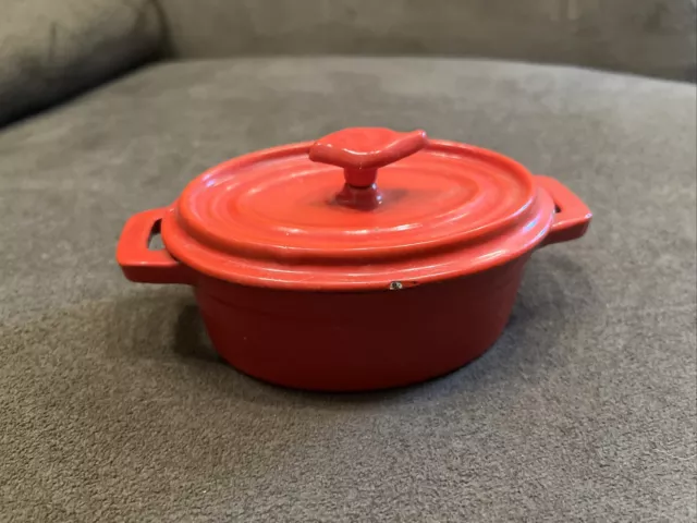 Colorful Orange Red Cast Iron Mini Small Oval Dutch Oven Pot Cookware Unbranded