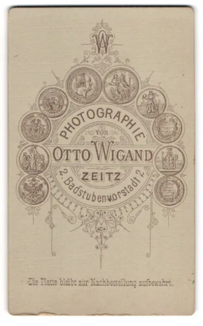 Fotografie Otto Wigand, Zeitz, Badstubenvorstadt 2, gedruckten Medaillen, Monog