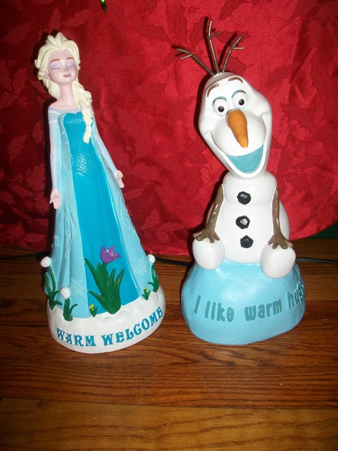 Lot of 2 Disney Frozen Elsa Garden Statue Figurine Warm Welcome & Olaf  Figurine