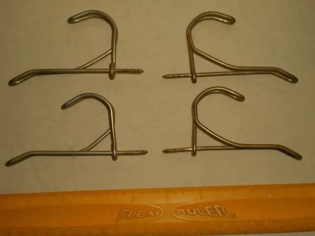 (4) Vintage Metal Coat Hanger Wire Hook Brackets Threaded Screw Ends 3" x 2 3/8