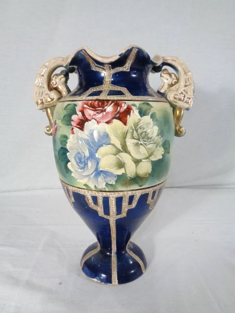 Vintage 12 1/2" Majolica or Majolica Style 2 Handled Urn or Vase Unmarked