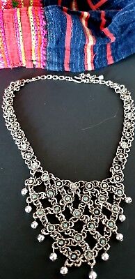 Old Tibetan Local Silver Necklace with Stones  …beautiful accent piece