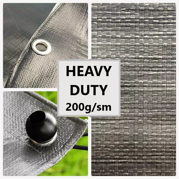 200gsm Grey Heavy Duty Tarp Sheet Strong Cover Waterproof Tarpaulin High Quality