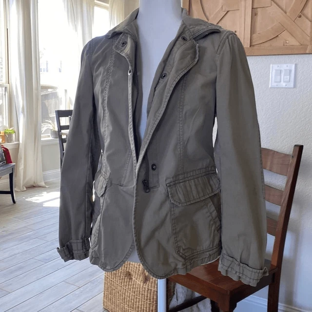 Gap Olive Green Military Jacket Zip Up Snap buttons S Cotton High Neck