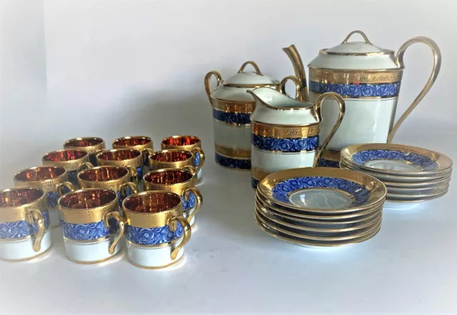 French Antique Limoges Porcelain Coffee Service Blue and Gold – Legle Porcelaine