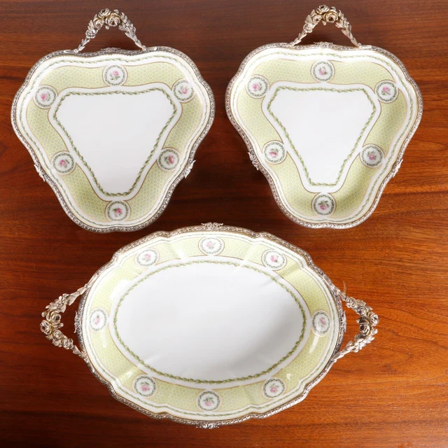 Joseph Alexandre Martel 3Pc French 950 Sterling Silver & Porcelain Bowls & Tray