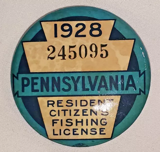 1929 PA PENNSYLVANIA Resident Citizens Fishing License Button
