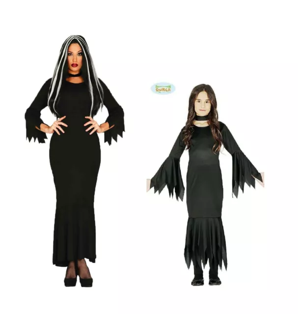 CARNEVALE HALLOWEEN VESTITO Costume Morticia Addams Strega Bambino Adulto  EUR 15,00 - PicClick IT