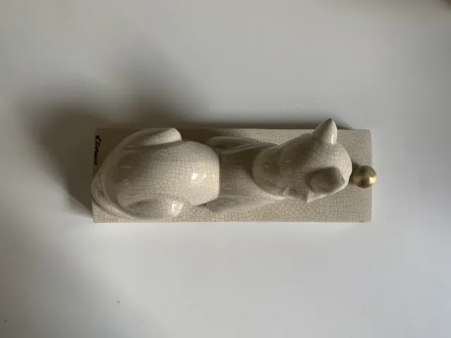 Sammlerstück antike Art Deco Katzenskulptur, Keramik von Louis Fontinelle 3
