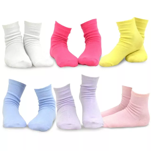 TeeHee Little Girls Cotton Basic Crew Socks 6 Pair Pack (Solid)