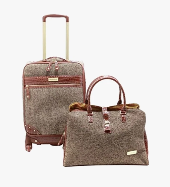 New Samantha Brown Tweed Croc 2 Piece Set Tan / Camel Color Spinner Wheels