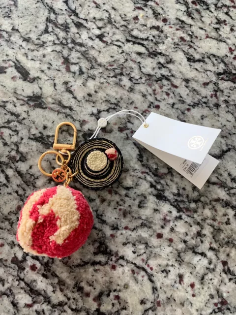 Tory Burch Straw Hat And Pom Key Fob Keychain Beach Nwt
