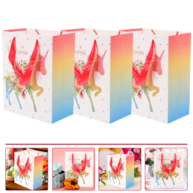 6 piezas Rosa 210 Tarjeta Blanca Unicornio Bolsa de Regalo Estudiante