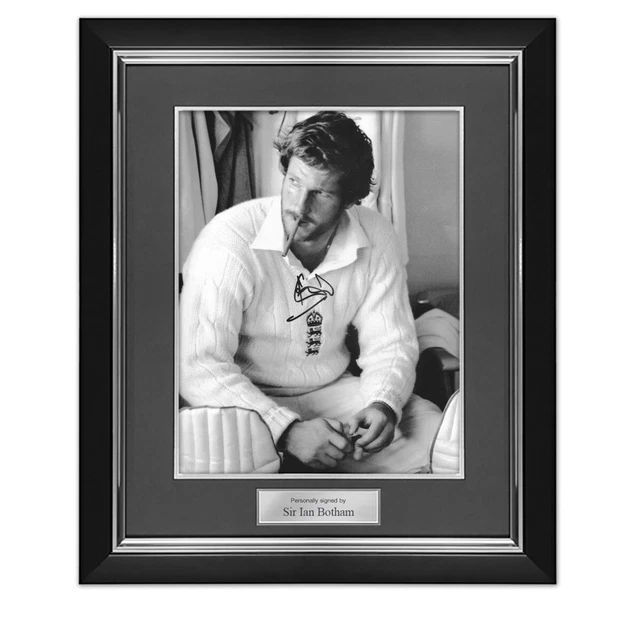 Lord Ian Botham Signed England Cricket Photo: Cigar. Deluxe Frame