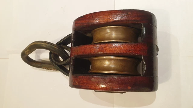 Vintage Mahogany wood double sheave block from a sailing yacht