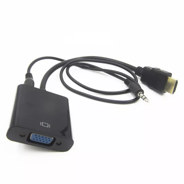 1080P HDMI Male to VGA Female Video Adapter Konverter + 3.5mm Audio Cable