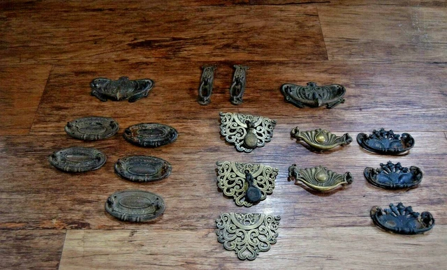Job Lot Of 17 Antique Vintage Brass Door & Drawer Furniture Handles Handle