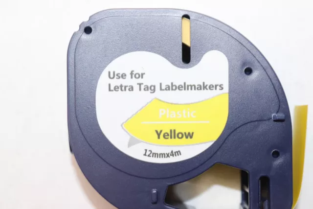 Label Tape Cassette for Letra Tag Labelmarkers Plastic Black on Yellow 12mm x 4m 2